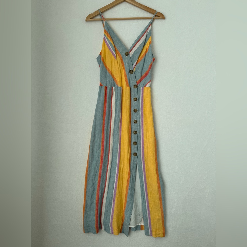 Urban Outfitters Women's Amber Linen Stripe Multi Tank Midi Dress Size Large NWT
